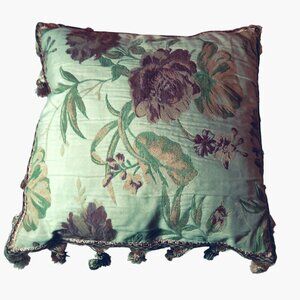 Tapestry Brocade Throw Pillow Elegant Vintage Floral Tassels